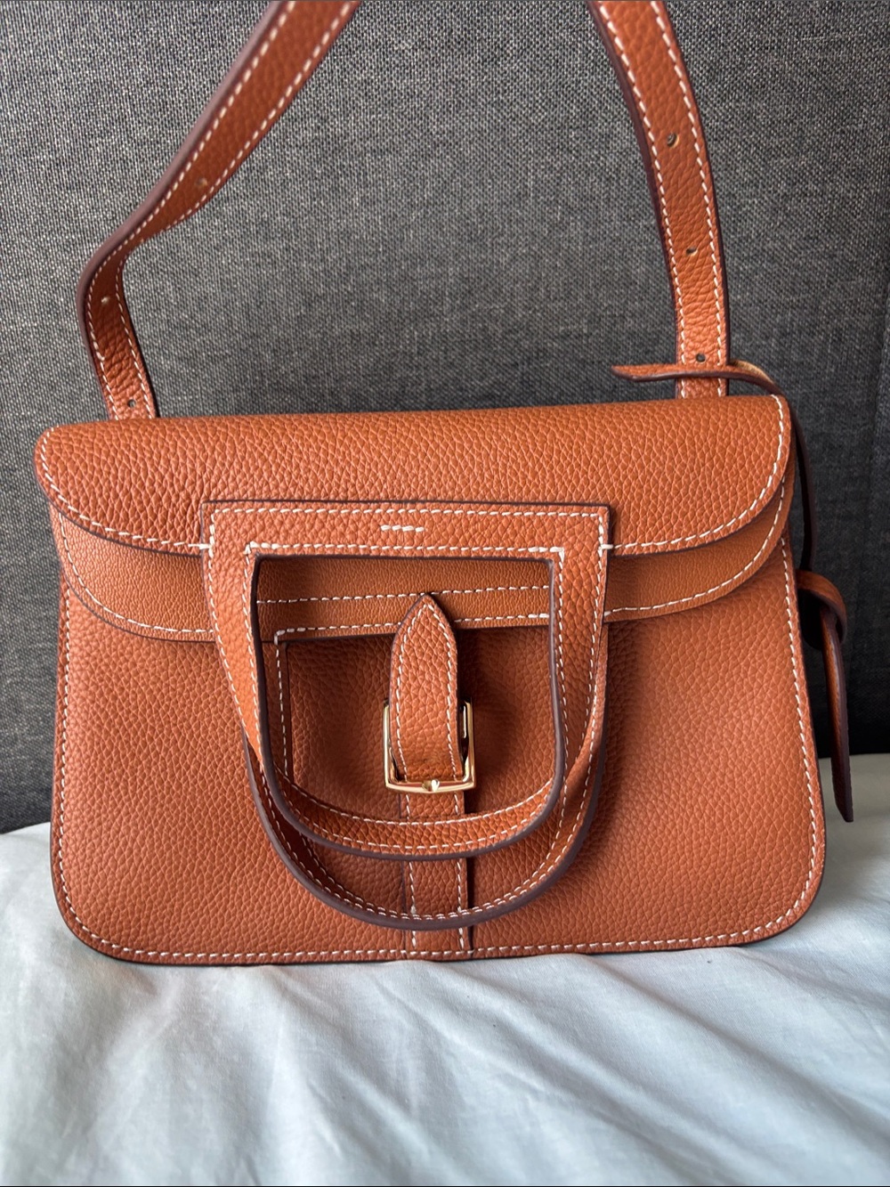 Tiffany & Fred Paris Halzan style Crossbody Bag Warm Tan Leather